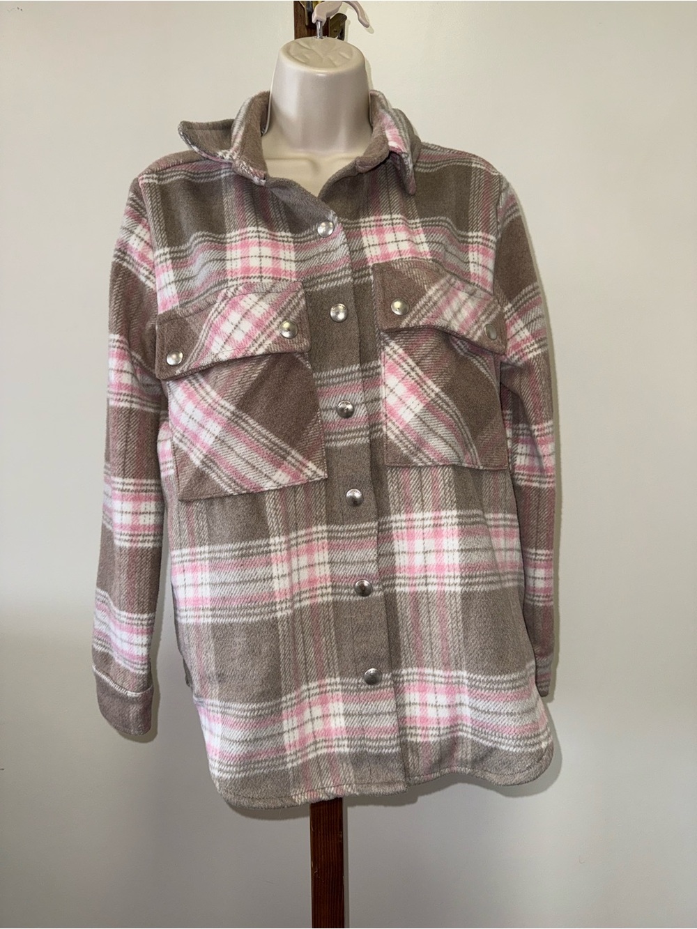 BLANKNYC (XS) Brown/Pink Plaid Button Up Shacket Coat